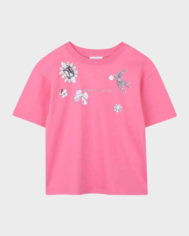 Girl's Scattered Jewels Printed T-Shirt, Size 8-